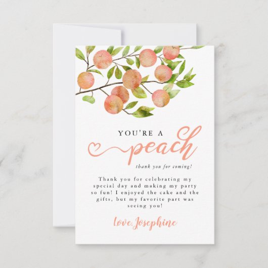 ピーチ素朴フルーツバースデーパーティー サンキューカード (正面)