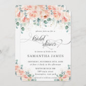 ピーチ素朴フローラバラグリーナリーブライダルシャワー 招待状 (正面/裏面)