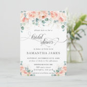ピーチ素朴フローラバラグリーナリーブライダルシャワー 招待状 (スタンド正面)