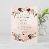 ピーチ素朴ブルガンディパンプキンス秋ブライダルシャワー 招待状 (スタンド正面)