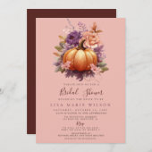 ピーチ素朴ブルガンディパンプキンス秋ブライダルシャワー 招待状 (正面/裏面)