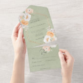 ピーチ素朴赤面&ホワイトフローラセージNoディナー オールインワン招待状 (貼ってはがせる)