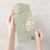 ピーチ素朴赤面&ホワイトフローラセージQRコード オールインワン招待状 (貼ってはがせる)