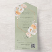 ピーチ素朴赤面&ホワイトフローラセージQRコード オールインワン招待状 (内側)