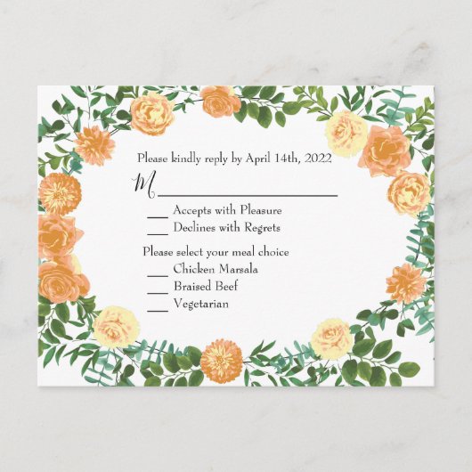 ピーチ結婚のクラシックフローラバラ ポストカード (正面)
