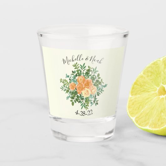 ピーチ結婚アイボリーヴィンテージバラ ショットグラス (正面)