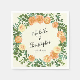 ピーチ結婚アイボリーヴィンテージバラ スタンダードカクテルナプキン