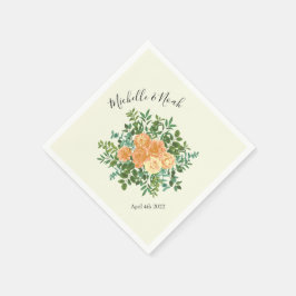 ピーチ結婚アイボリーヴィンテージバラ スタンダードカクテルナプキン