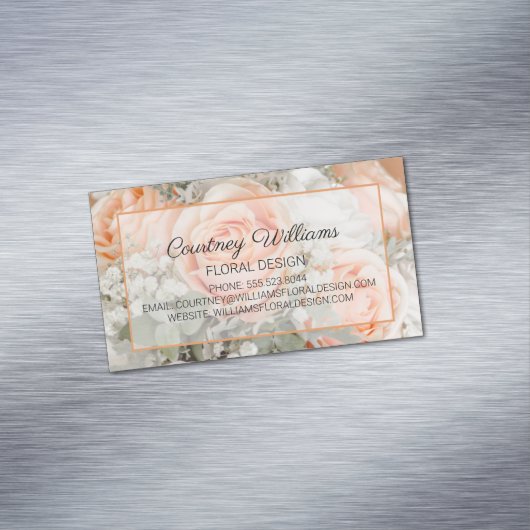 ピーチ結婚ズブーケフローラデザイン マグネット名刺 (インサイチュ)