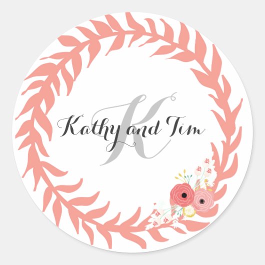 ピーチ結婚モノグラム封筒用シール&シール ラウンドシール (正面)
