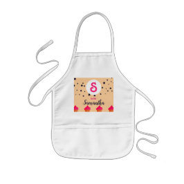ピーチ色のイニシャル＆ネーム入りカップケーキキッズエプロン 子供用エプロン
