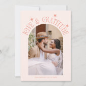 ピーチ色のミニマリスト結婚式の写真 Love & Gratitude サンキューカード (正面)