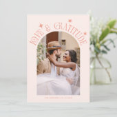 ピーチ色のミニマリスト結婚式の写真 Love & Gratitude サンキューカード (スタンド正面)