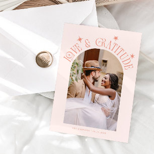 ピーチ色のミニマリスト結婚式の写真 Love & Gratitude サンキューカード