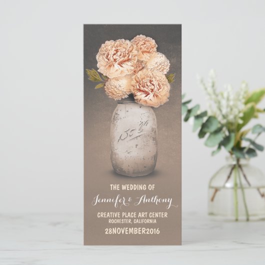 ピーチ色彩の鮮やかメイソンの瓶の結婚式プログラム プログラム (スタンド正面)