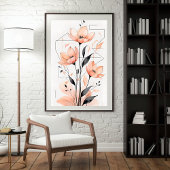 ピーチ花びらとライン ポスター