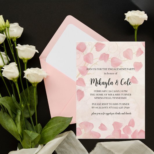 ピーチ花びら&クリーム婚約パーティ招待状 招待状