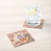 ピーチ薄紫結婚フローラ スクエアペーパーコースター (インサイチュ)