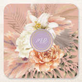 ピーチ薄紫結婚フローラ スクエアペーパーコースター (正面)