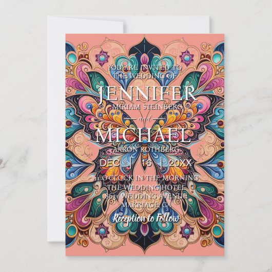 ピーチ蝶クラシック結婚式招待状 招待状 (正面)