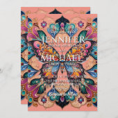 ピーチ蝶クラシック結婚式招待状 招待状 (正面/裏面)