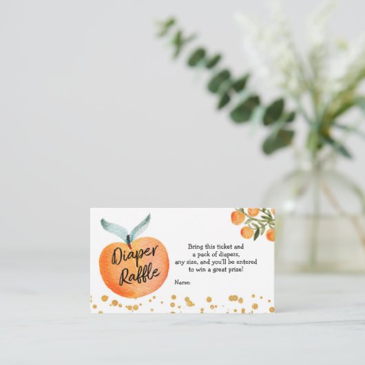 ピーチ赤ちゃんシャワーおむつラッフルカード エンクロージャーカード (スタンド正面)