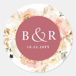ピーチ赤面とバーガン結婚ディの封筒/お願い ラウンドシール