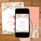 ピーチ赤面アイボリーフラワーズフローラバプテスマ 招待状