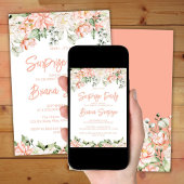 ピーチ赤面アイボリーフローラサプライズパーティー 招待状