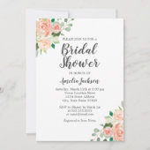 ピーチ赤面ウォーターカラーフローラブライダルシャワー 招待状 (正面)
