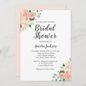 ピーチ赤面ウォーターカラーフローラブライダルシャワー 招待状 (正面/裏面)