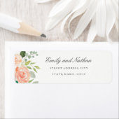 ピーチ赤面ウォーターカラーフローラ差出人住所ラベル ラベル (インサイチュ)