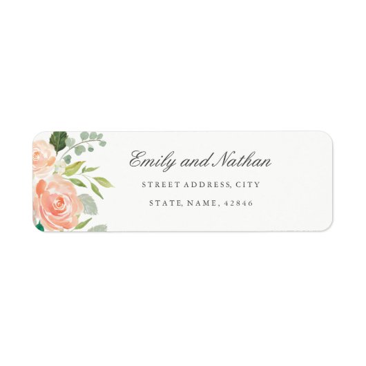 ピーチ赤面ウォーターカラーフローラ差出人住所ラベル ラベル (正面)