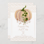 ピーチ赤面カボチャ秋インラブ婚約パーティ 招待状 (正面/裏面)