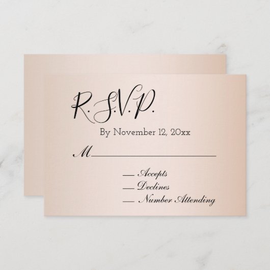 ピーチ赤面クリームウェディングRSVP エンクロージャーカード (正面/裏面)