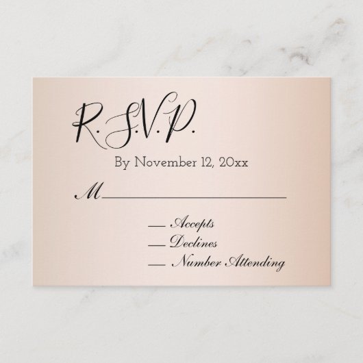 ピーチ赤面クリームウェディングRSVP エンクロージャーカード (正面)