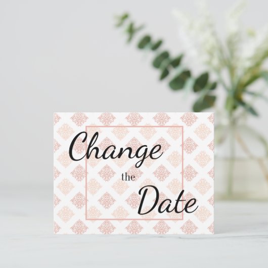 ピーチ赤面ダマスク日付の変更 ポストカード (スタンド正面)