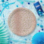 ピーチ赤面バラ金ゴールドグリッターヒョウ印刷 ペーパープレート (パーティー)