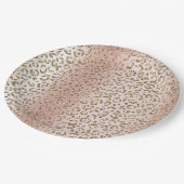 ピーチ赤面バラ金ゴールドグリッターヒョウ印刷 ペーパープレート (アングル)
