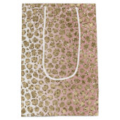 ピーチ赤面バラ金ゴールドグリッターヒョウ印刷 ミディアムペーパーバッグ (裏面)