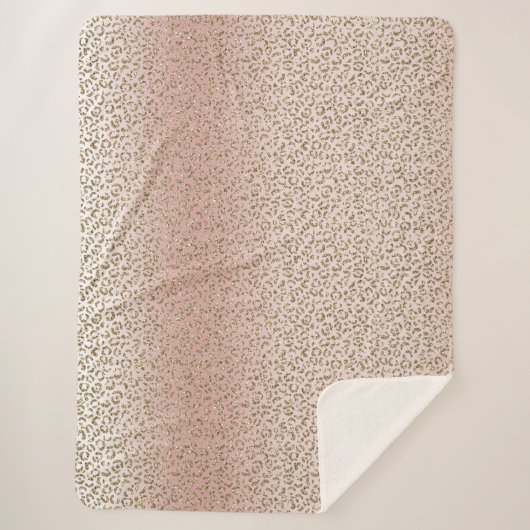 ピーチ赤面バラ金ゴールドグリッターヒョウ シェルパブランケット (正面)