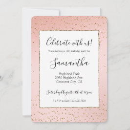ピーチ赤面ピンクグラデーション金ゴールドグリッター紙吹雪 招待状
