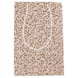 ピーチ赤面ピンクグリッター金ゴールドレオパードプリント       ミディアムペーパーバッグ