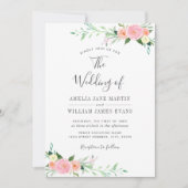 ピーチ赤面フローラウォーターカラー結婚式招待状 招待状 (正面)