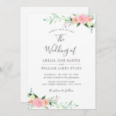 ピーチ赤面フローラウォーターカラー結婚式招待状 招待状 (正面/裏面)