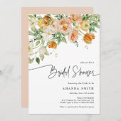ピーチ赤面フローラグリーナリーサマーブライダルシャワー 招待状 (正面/裏面)