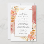 ピーチ赤面フローララストウォーターカラーシック結婚ズ 招待状 (正面)