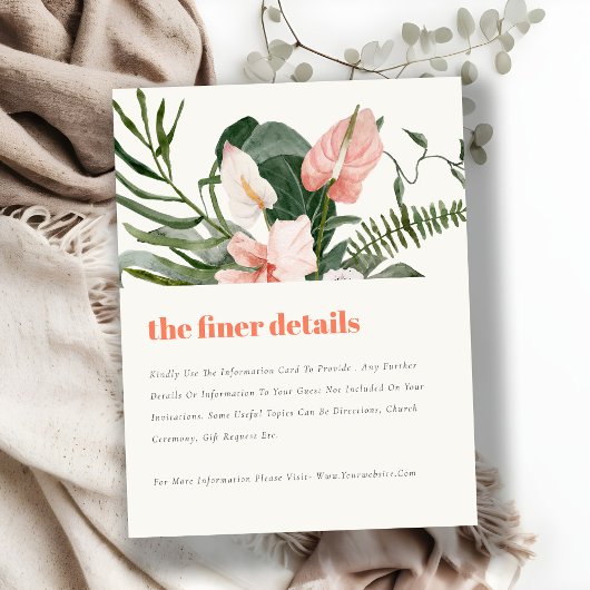 ピーチ赤面ボホトロピカルフローラ結婚ズ詳細 エンクロージャーカード