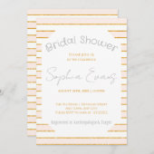 ピーチ赤面及び金ゴールドストライプのブライダルシャワー 招待状 (正面/裏面)