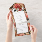 ピーチ赤面&ピンク素朴バラディナー オールインワン招待状 (貼ってはがせる)